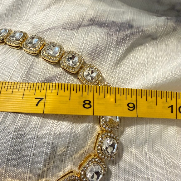 Gold Tone Cushion-Cut Crystal Tennis Statement Necklace – Vintage Inspired Glam - Picture 9 of 10